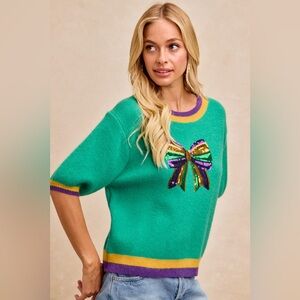 BiBi Mardi Gras Sequin Ribbon Patched Sweater 10010009965